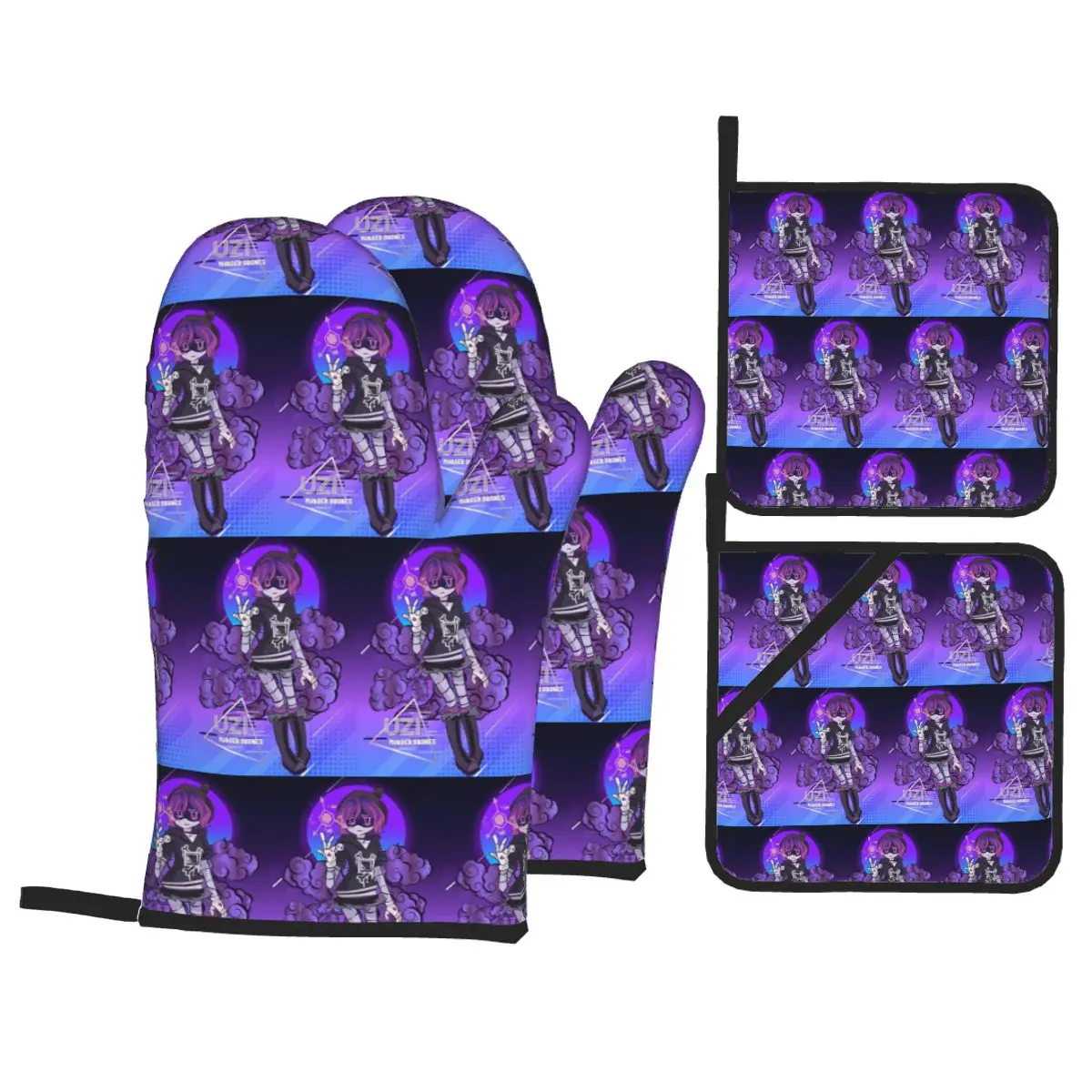 Murder Drones N And Uzi Doorman Oven Mitts and Pot Holder Sets of 4 for Baking Kitchen Cooking BBQ Resistant Non-Slip Gloves