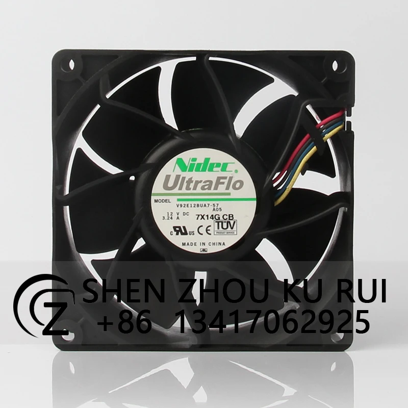 

V92E12BUA7-57 Case Cooling Fan for NIDEC DC12V 3.24A EC AC 92X92X38MM 9CM 9238 Double Ball Bearing Industrial Blower Turbine