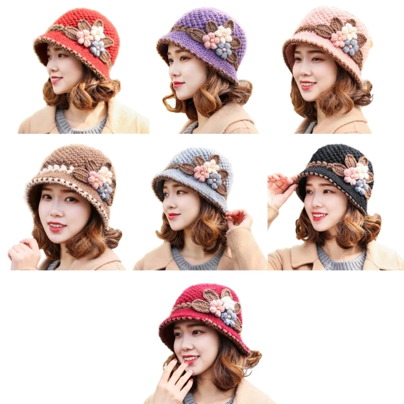 Windproof Woman Crochet Flower Hat Autumn Outdoor Fisherman Hat Teens Bucket Hat