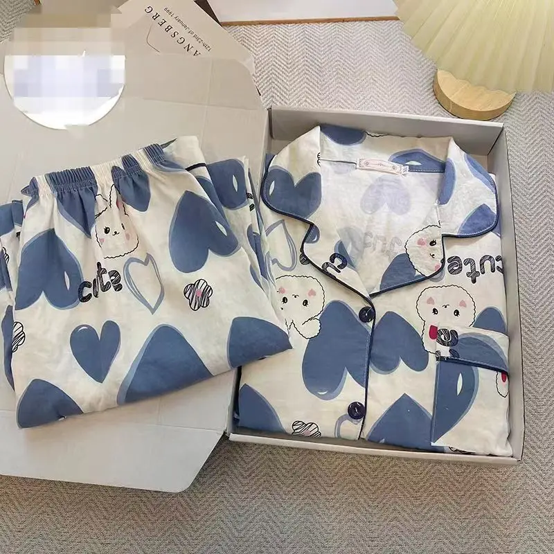 Ins Korean Version of The New Ms. Clouds Cotton Long-sleeved Long Pants Pajamas Home Wear Ms. Loose Cartoon Girls Sweet Live Set