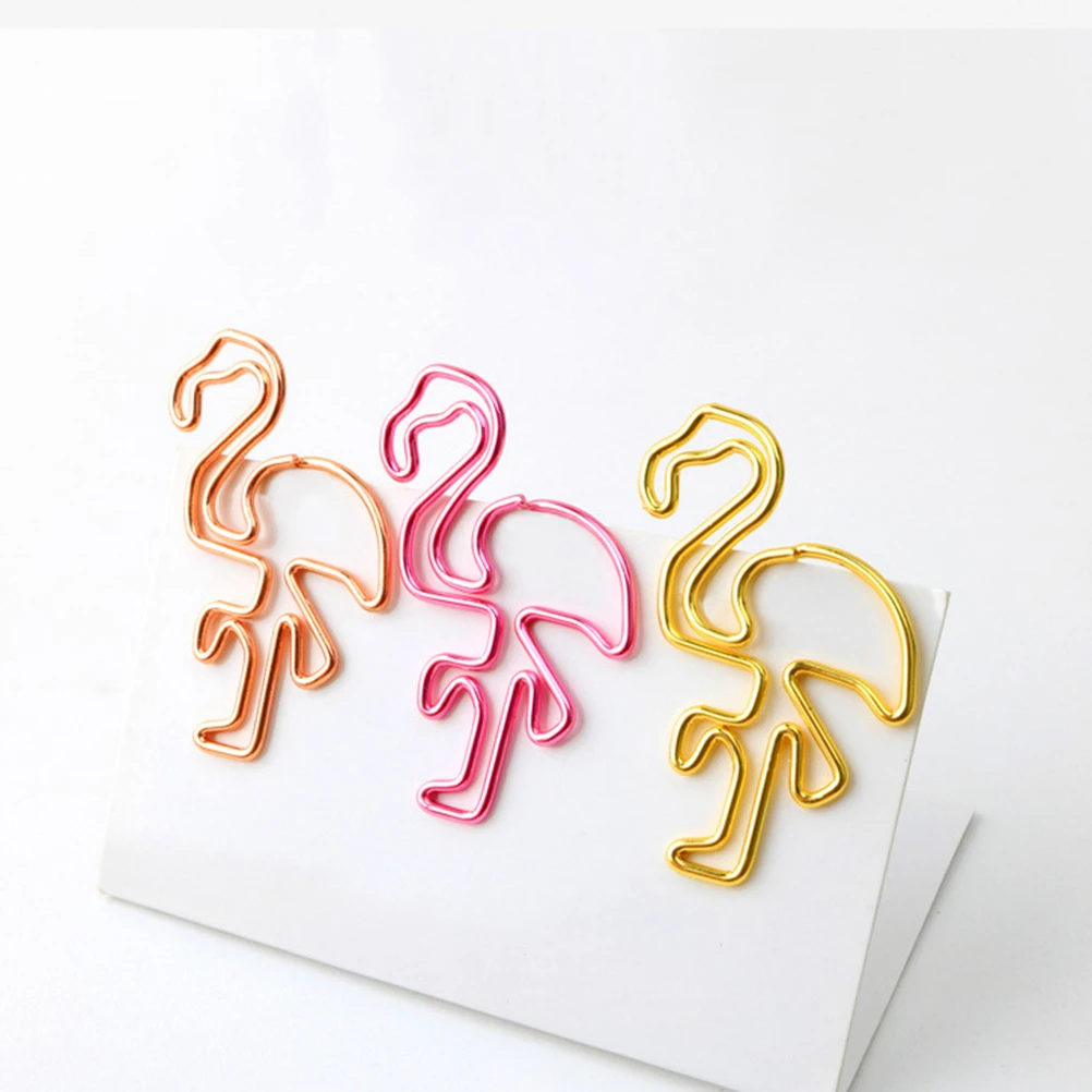 30Pcs Premium Shaped Paper Clips Flamingo Design Metal Bookmark for Office School Home Use Creative Document Memo Organizer