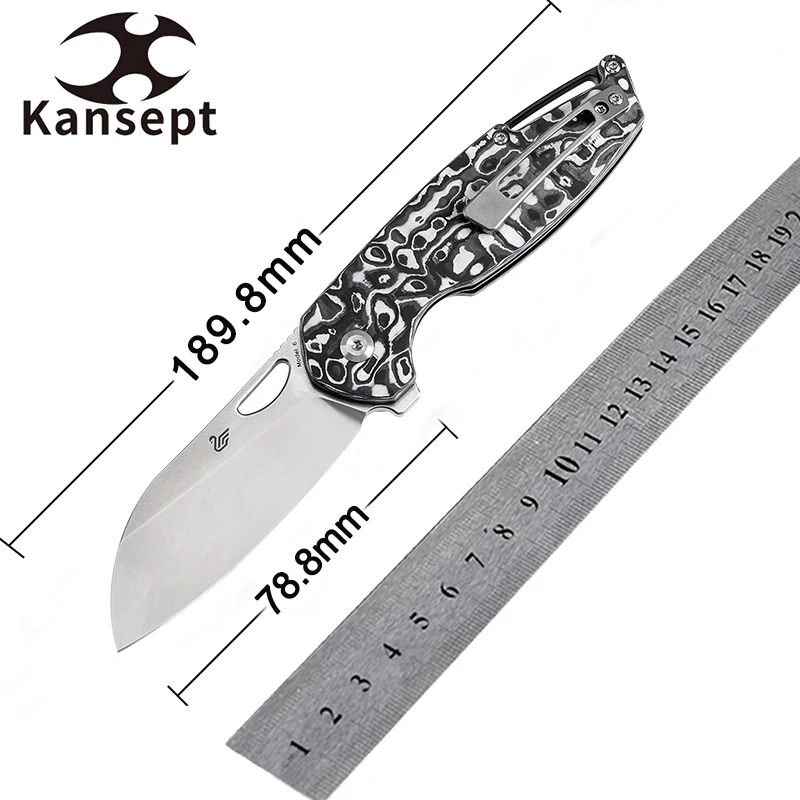 

Kansept Folding Knives K1022L Model 6-3.1'' Damascus/CPM 20CV Blade with Black White Carbon Fiber Handle for Left-handed EDC