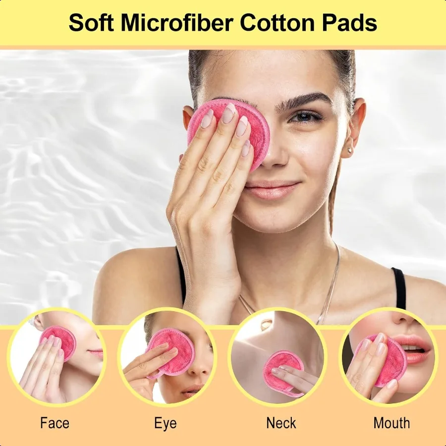 18パック 再利用可能なメイク落としパッド 洗えるランドリーバッグ付き 再利用可能なマイクロファイバーラウンドタオル スキンフェイスタオル ソフトメイクアップ