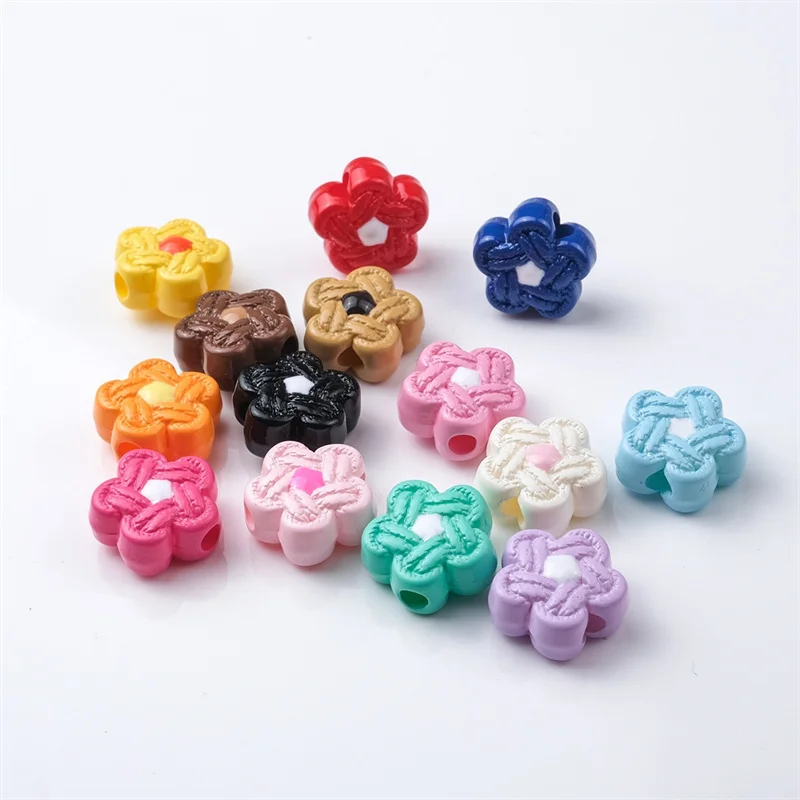 Wholesale 100pcs/lot 17*16mm color print cartoon flowers shape acrylic straight hole beads diy jewelry garment accessory