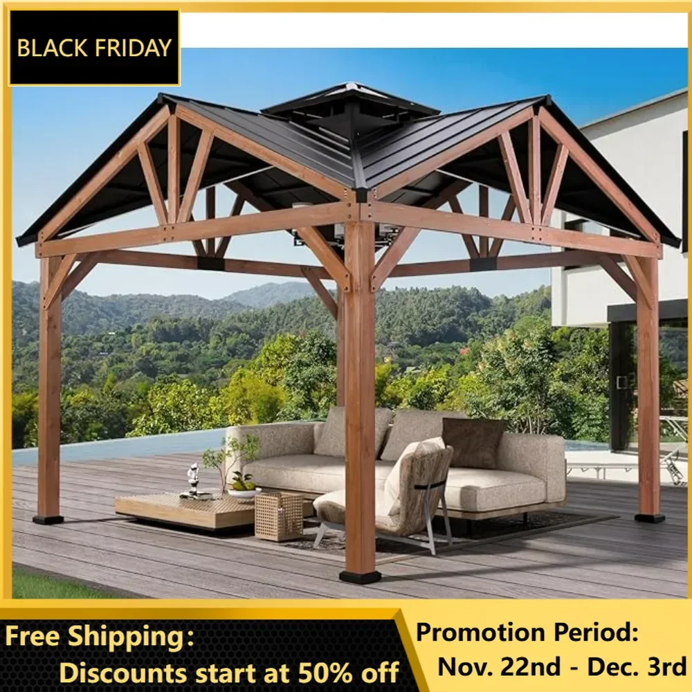 12’x12’ Wood Gazebo, Heavy Duty Hardtop Gazebo,for Your Permanent Outdoor Pavilion, Solid Wood Framed Gazebo, Cedar Gazebos