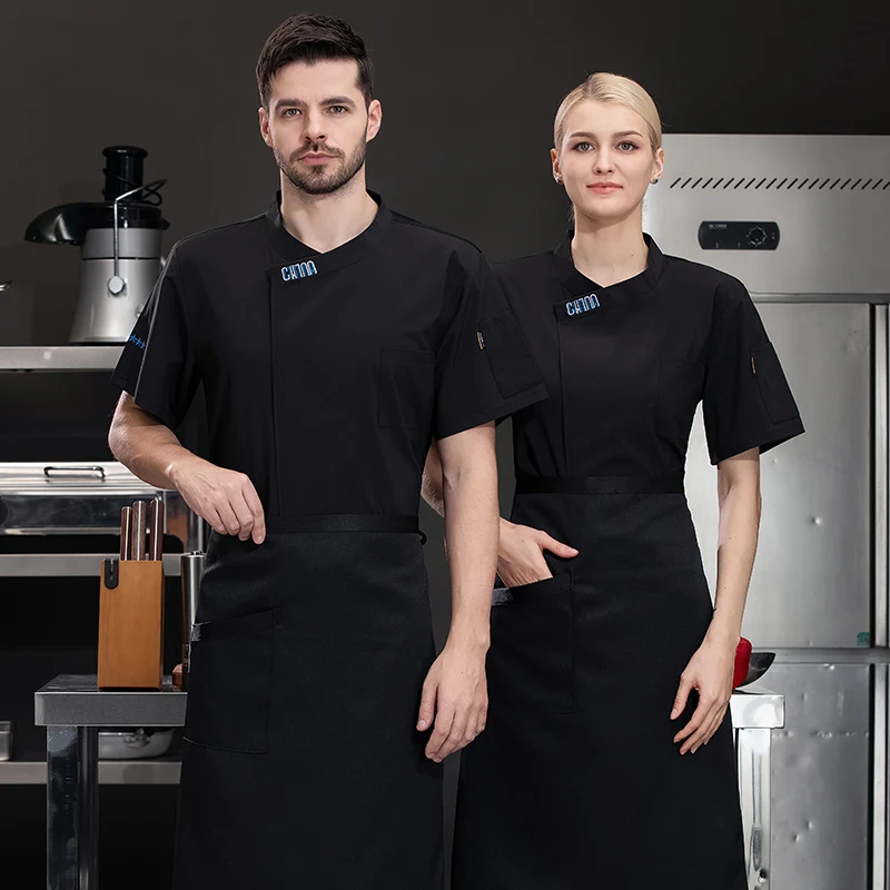 Uniforme de cozinha para restaurante, Cook Jacket, Roupas de trabalho, Restaurante e Hotel, Preto Branco e Cor Azul, Garçom e Garçonete