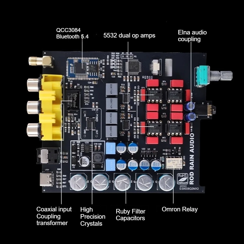 HIFI Dual ES9038Q2M USB Decoder QCC3084 Blueooth 5.4 Fiber Optic Coaxial Input DAC 24bit 192K LDAC