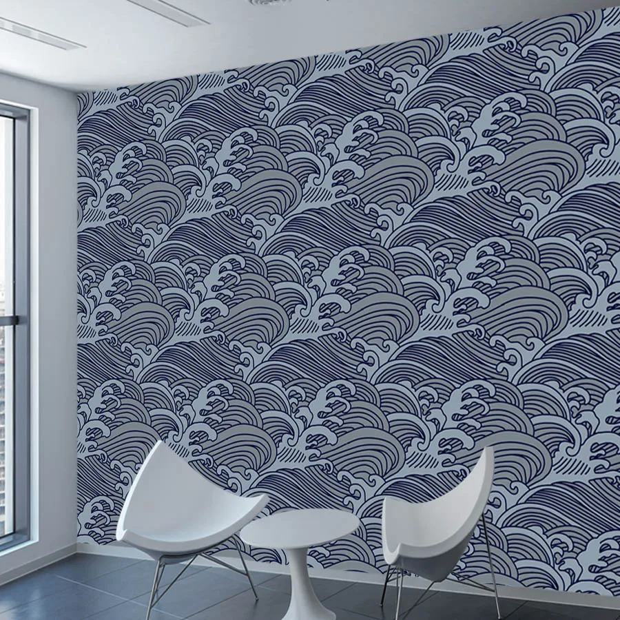 Modern Custom Removable Peel and Stick Wallpapers for Living Room Wall Papers Home Decor Sea Wave Furniture Renovation TV Mural