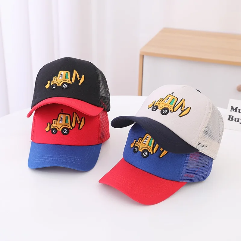 Korean Children \'s Sports Hats Toddler Baby Boy Baseball 2024 Summer Embroidered Excavator Outdoor Kids Hip Hop Caps Adjustable