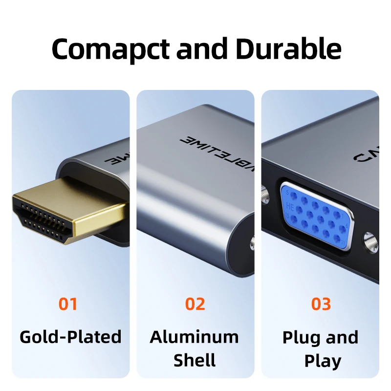CABLETIME HDMI to VGA Adapter HD 1080p 60Hz Cable Converter Aluminium Alloy HDMI-compatible Male To VGA Female Adapter laptop TV