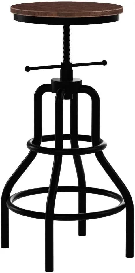 Vintage Industrial Bar Stool-Rustic Swivel Bar Stool-Round Wood Metal Stool-Kitchen Counter Height Adjustable Pipe Stool