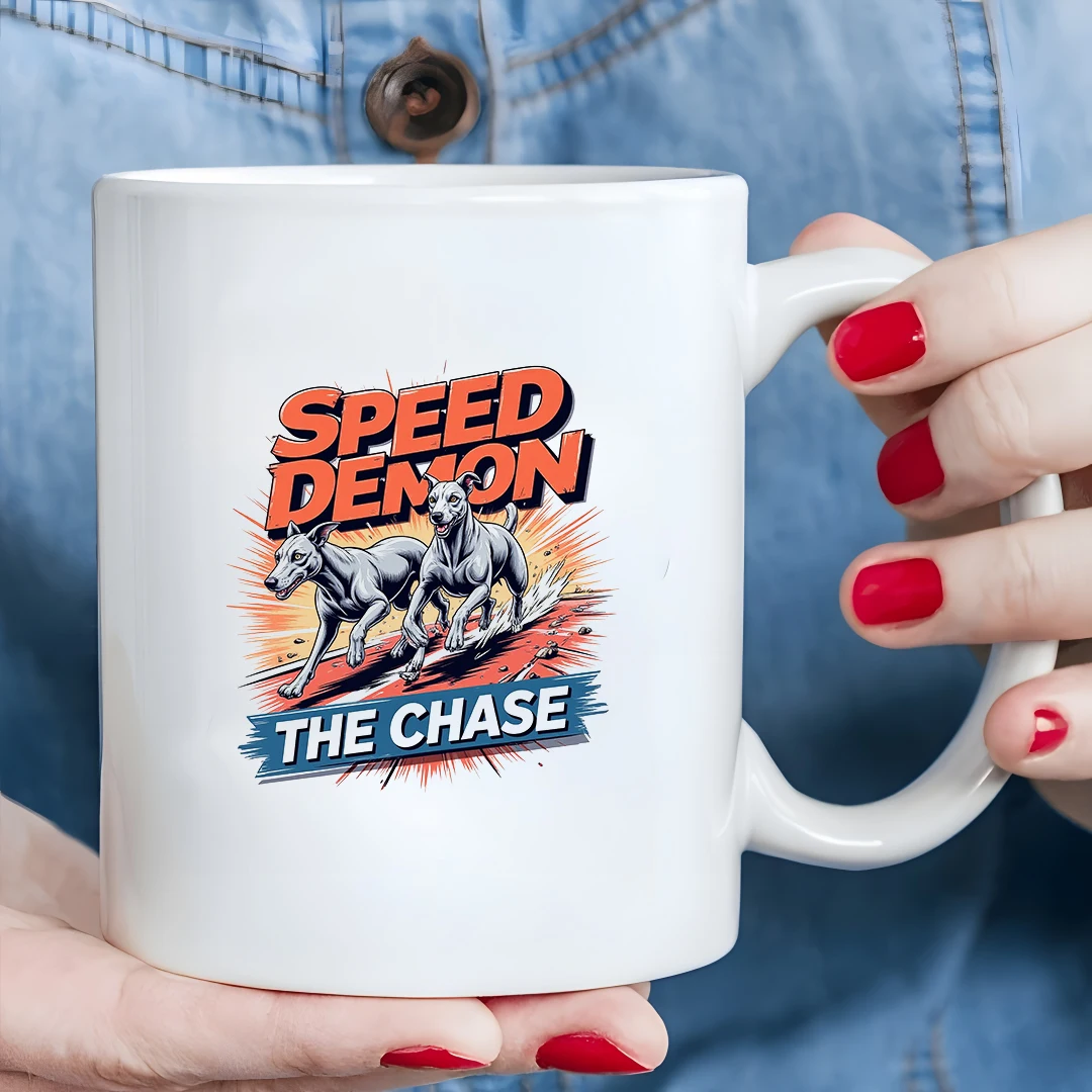

Speed Demon Chase Race Mug Energetic Cartoon Dog Illustration 11oz Kids Cold Hot Beverage Cup Essential for Christmas Famil