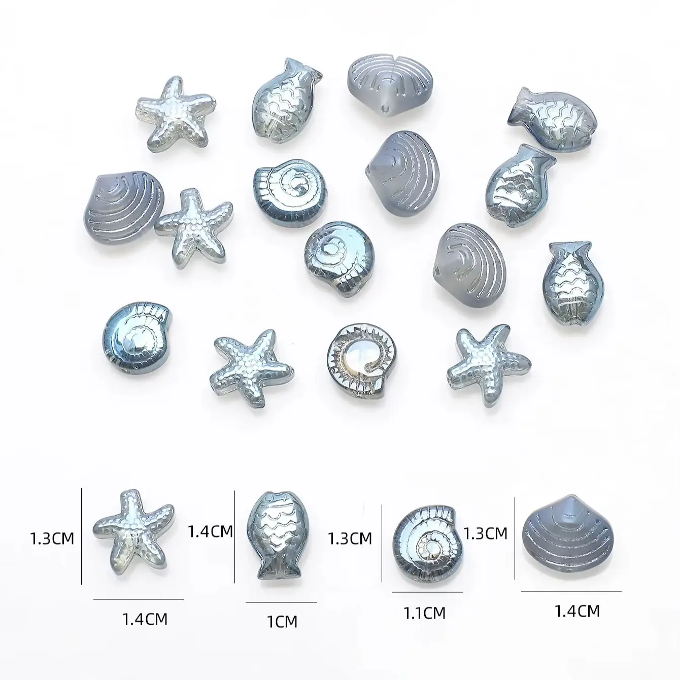 20Pcs Mixed Shape Starfish Snail Shell Small Fish Crystal Glass Loose Beads DIY Making Earing Necklace Jewelry Accessories