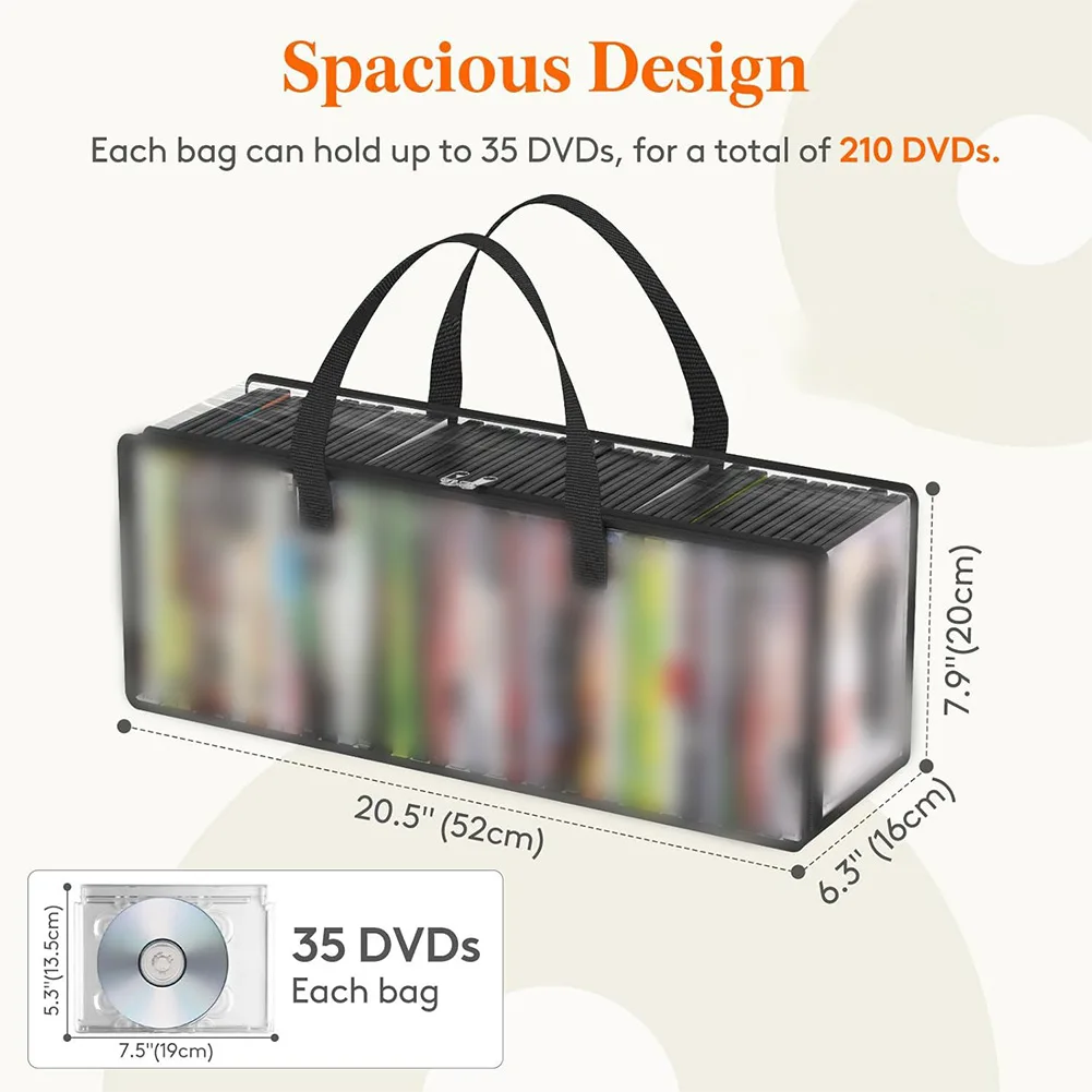 Transparent PVC CD Storage Bag For Home Waterproof Stackable Organizers For 35 Movies With Reinforced Handle For DVD Case