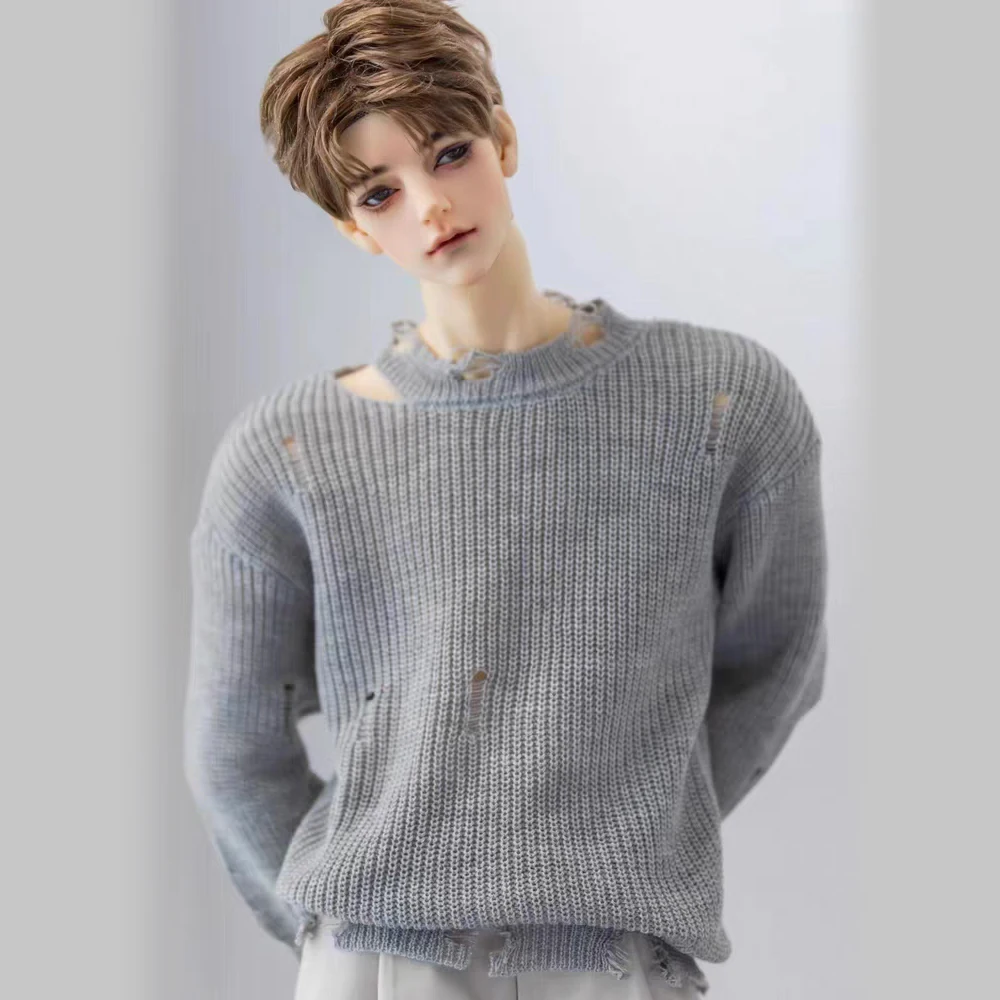 bjd doll clothes men's broken shoulder sweater 1/4, ordinary men, strong men's sweater top small hollowed out sweater