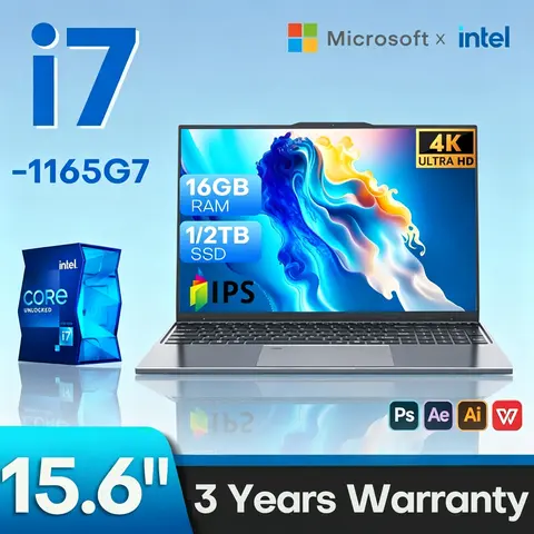 2026 Gaming Laptop Computer 15.6" Intel Core I7-1165G7/i3 6100 Windows 11 Notebook PC 16GB RAM 1/2TB SSD Backlit Office Laptops