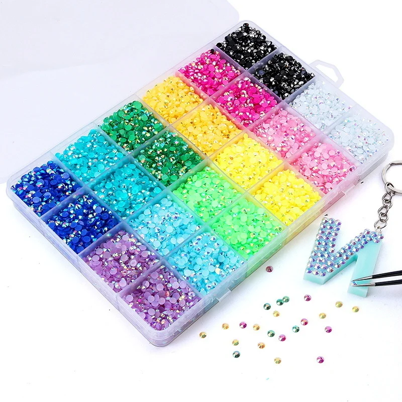 24 Grids Resin 3/4/5MM Flatback Stones Glitter Bulk Rhinestones Non Hot Fix Crystal Set Craft Decoration For Garment Nail Art