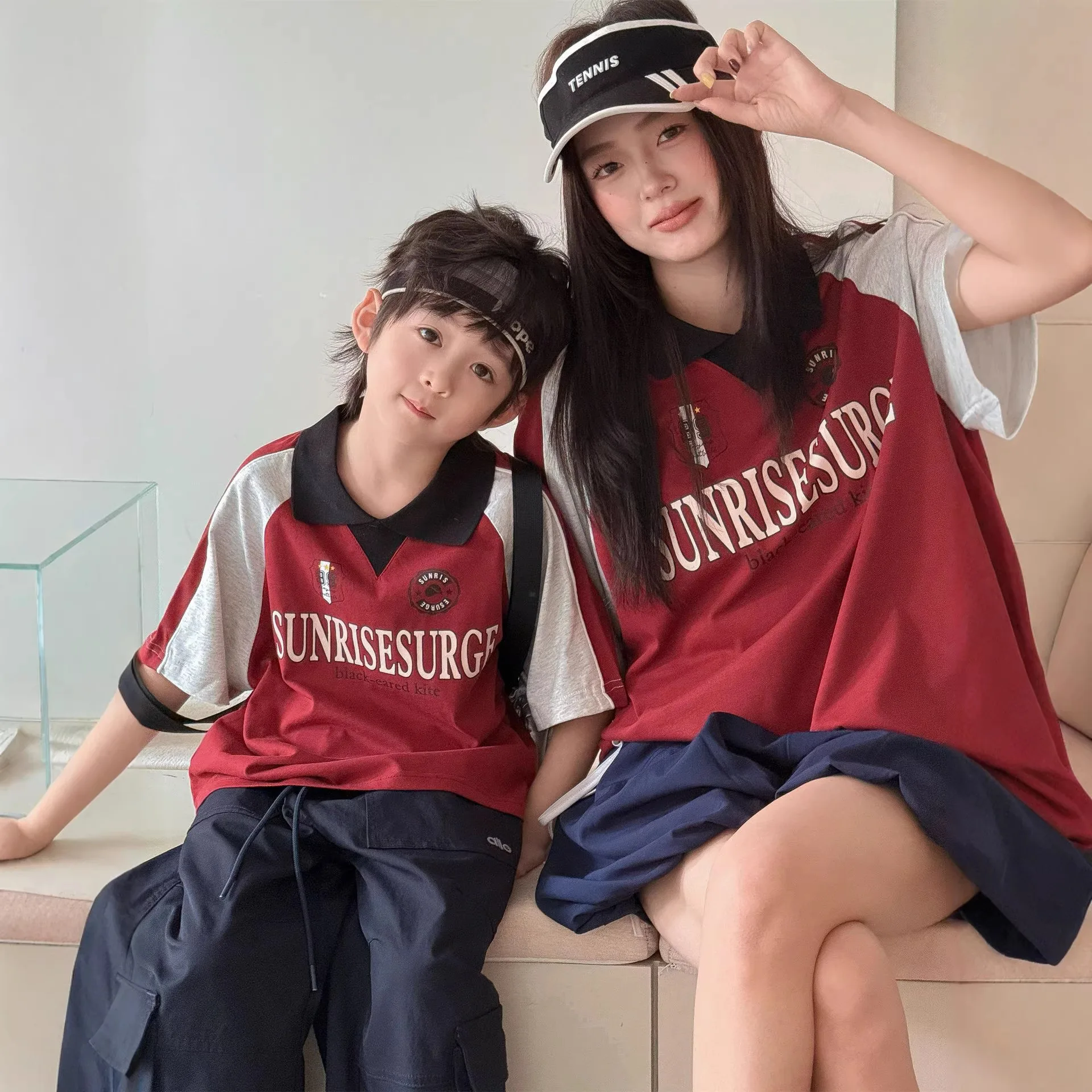 2026 Summer Mommy and Me Matching Colorblock Polo Tee Family Outfit Casual Short Sleeve Top for Mom Dad Daughter Son