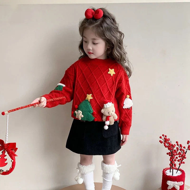 Kids Christmas Day Sweater Children Cute 3D Decoration Festival Clothes Girls Boys Outdoor Comfortable Autumn Thermal Pullover