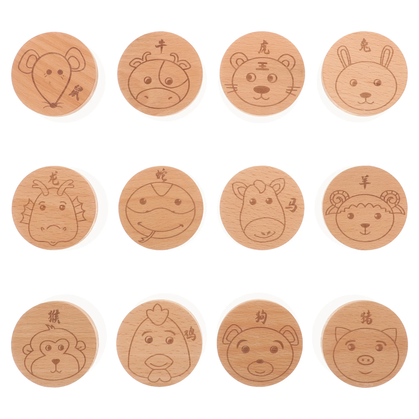 

12Pcs Wooden Cartoon Animal Head Door Pull Knobs Smooth Durable Drawer Handles for Cabinets Wardrobes Furniture
