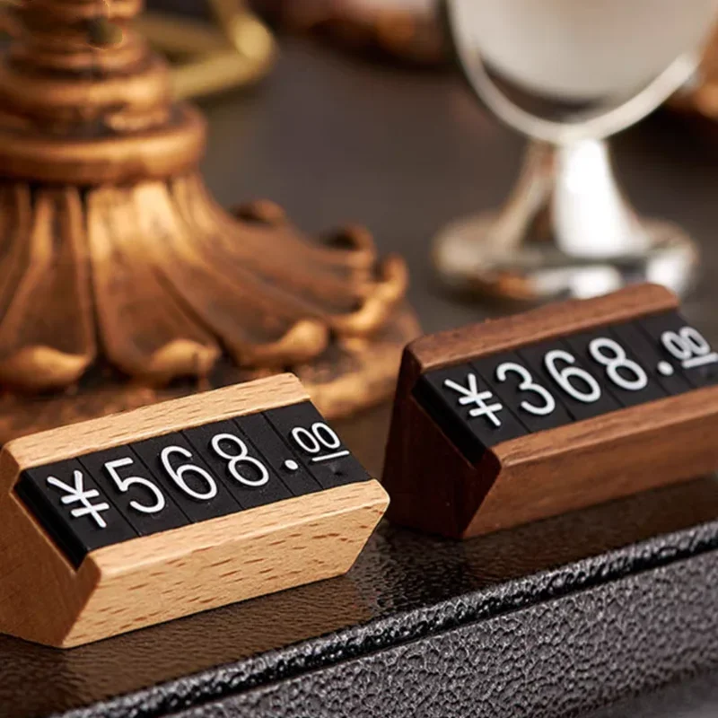 5pcs/lot Solid Wood Adjustable Number Letter Price Label Commodity , Wine, Tea, Beauty Products Display Plate Price Cube Tags