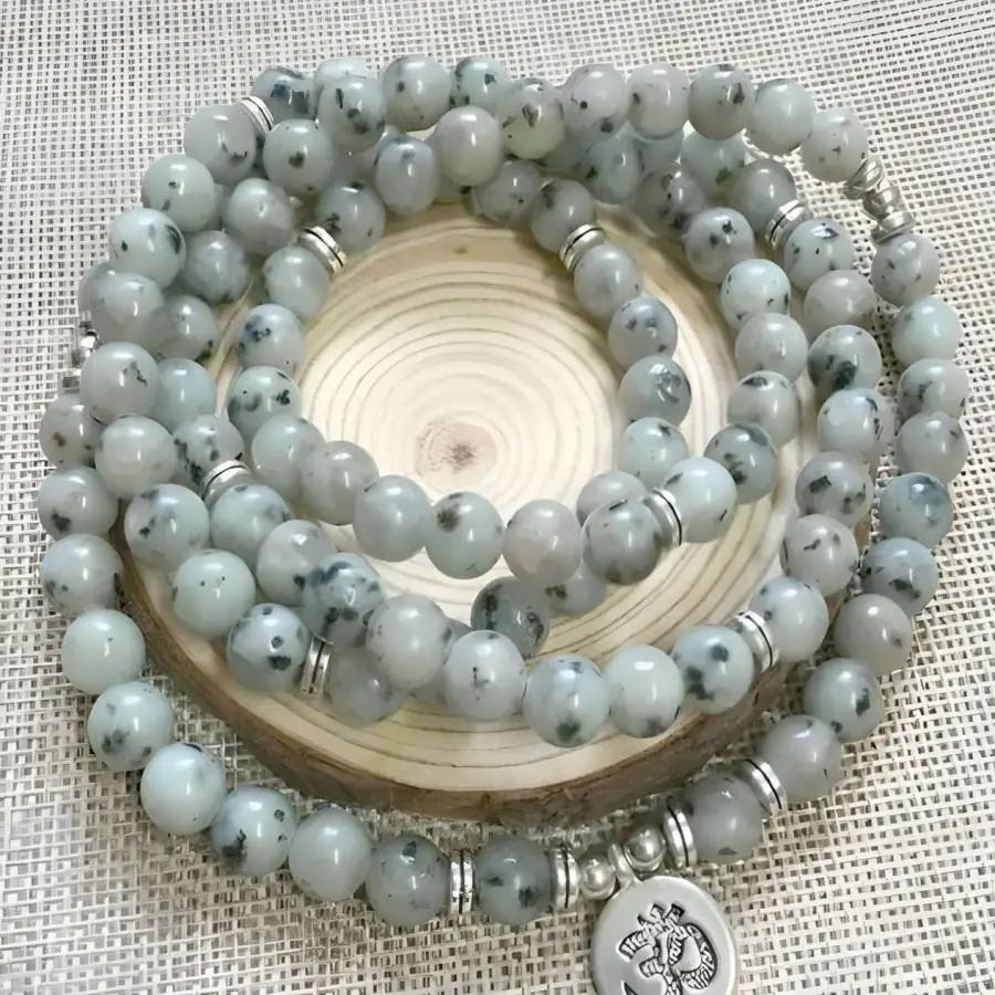 

Браслет из спектролита 6 мм, 108 бусин, с подвеской Будды, для йоги, дзен-медитации, Бодхи, женский, тибетский, для чакр, для молитв, мужской