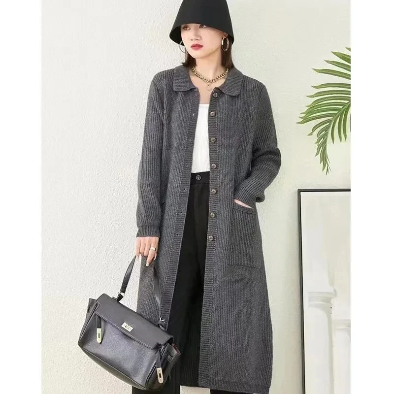 Autumn Winter Long Knitted Sweater Coat Women New Solid Cardigan Sweater Large Size Female Large Size Loose Knitting Jacket