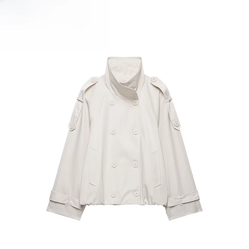 Fashionable Versatile Stand Collar Double Breasted Windbreaker Coat ZR Autumn New Arrival Women's Standard Fit Polyester Jacket