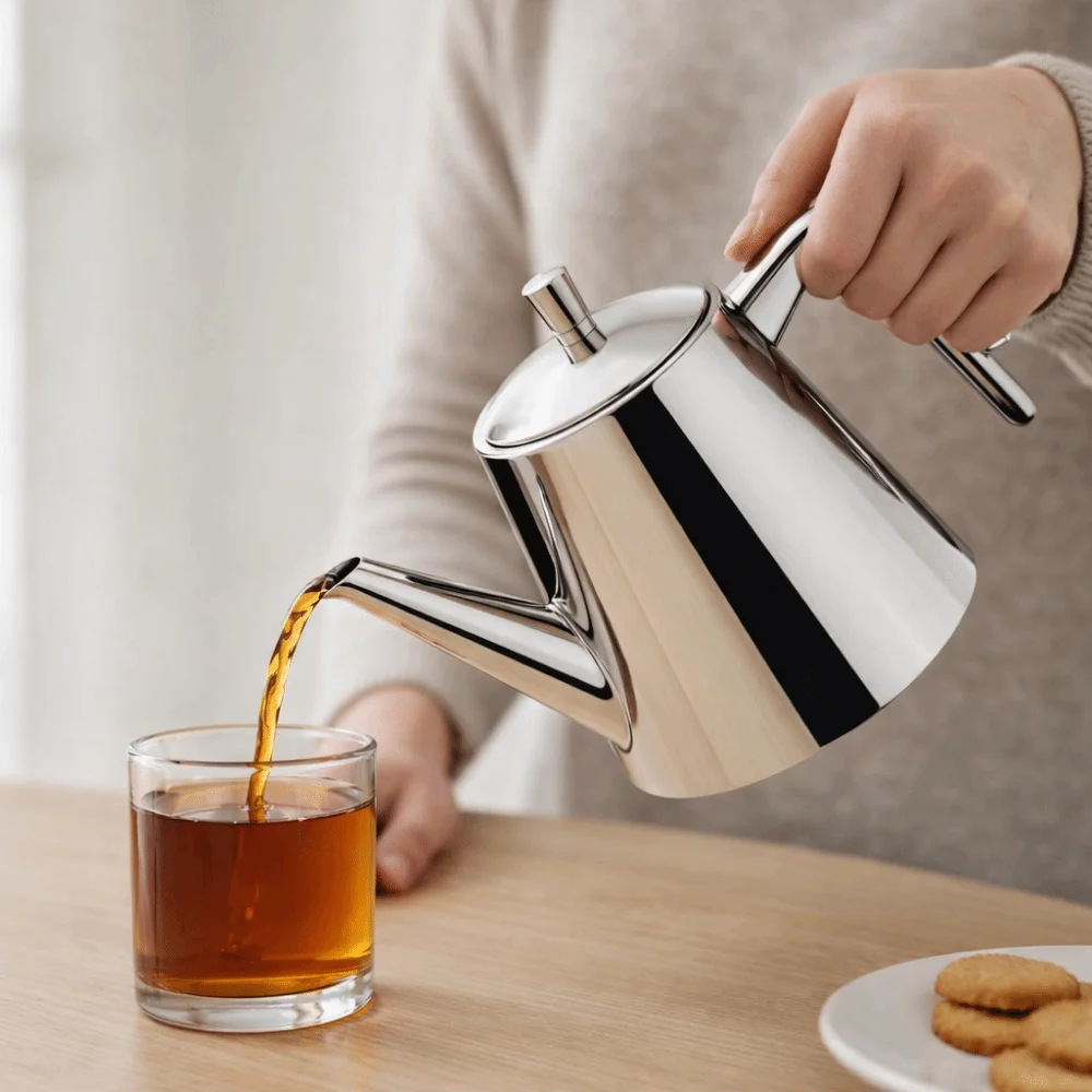 2 in 1 Stainless Steel Long Spout Teapot Large Capacity with Filter Tea Kettle Rustproof Mirror-like Hotel Teapot Easy To Clean