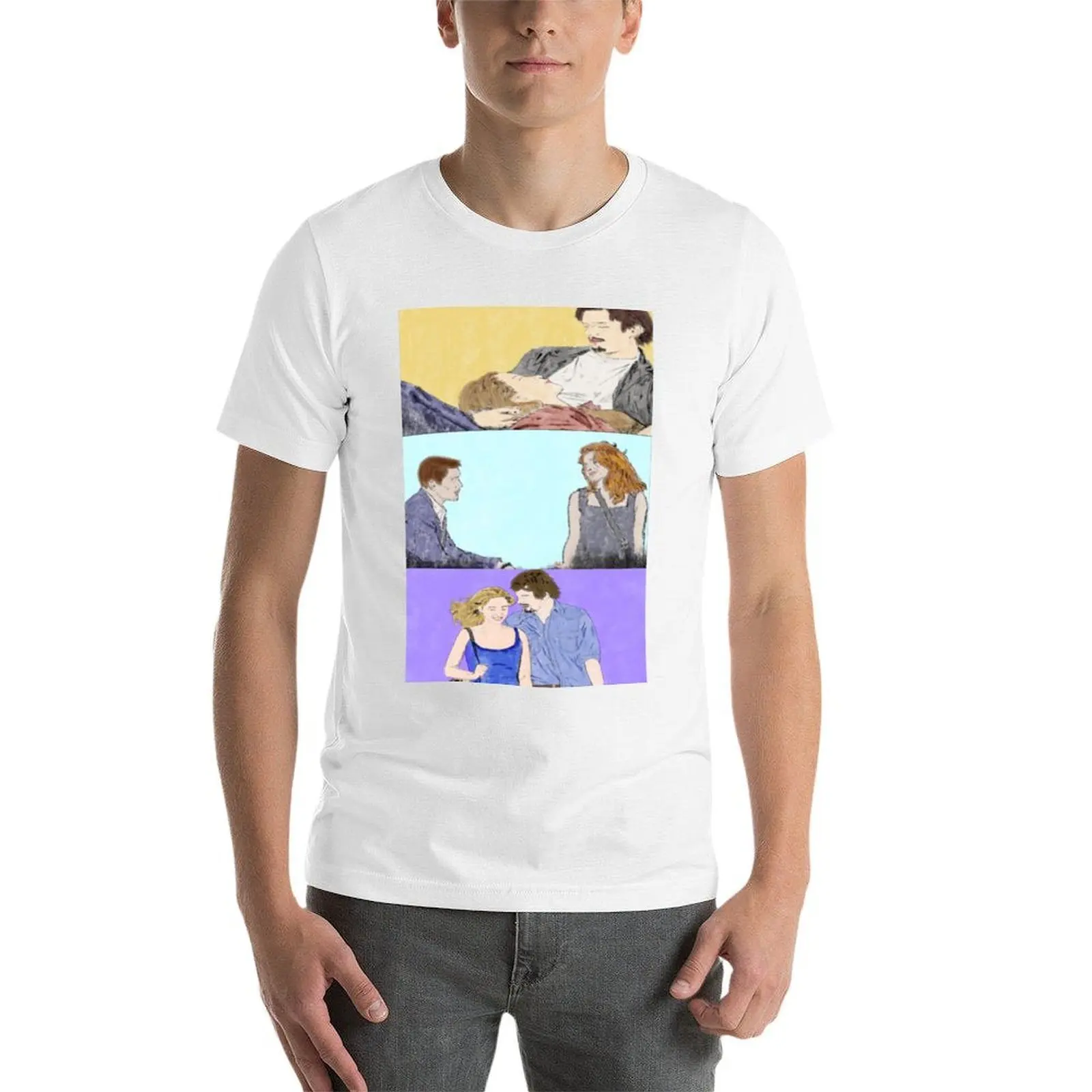 قبل شروق الشمس ثلاثية-تي شيرت بالألوان المائية أنيمي تي شيرت كبير الحجم تي شيرت للرجل القطن تي شيرت للرجل تي شيرت #3