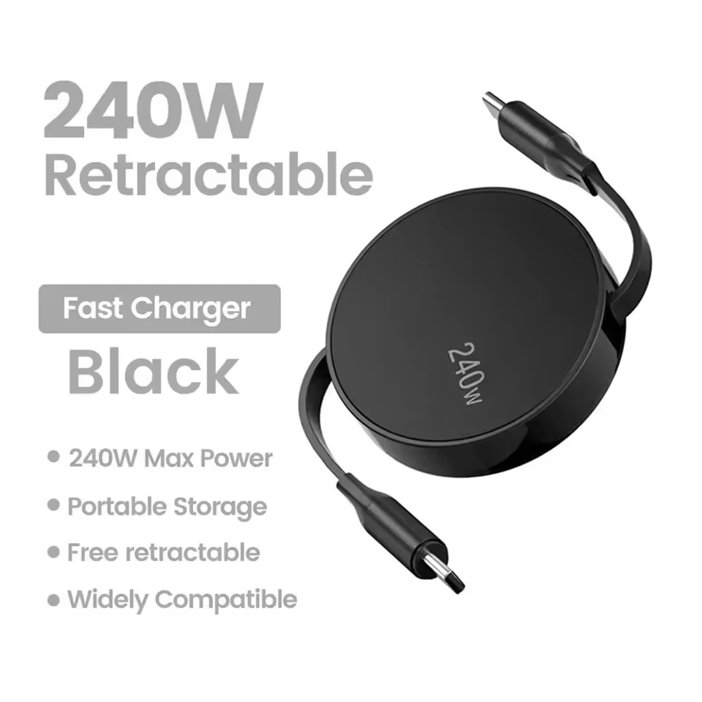 PD 240W USB-C to USB-C Retractable Fast Charging Type-C Data Cable Mobile Phone Charging Wire Suitable for iPhone Samsung Huawei
