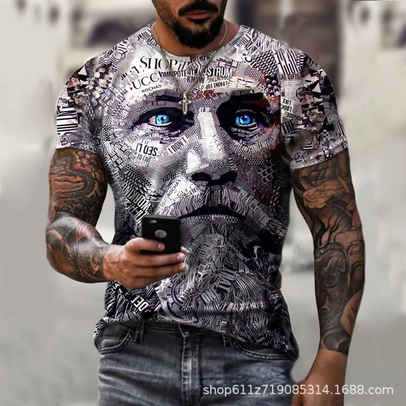 Men's new lion pattern 3D digital printed shirt Breathable crewneck fashion trend clothing domineering King Return quality top