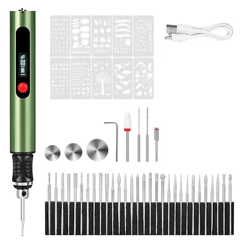 M12K-For DIY Engraving Pen, USB Rechargeable Mini Rotary Tool Kit- Green For Jewelry& Model Making Applications