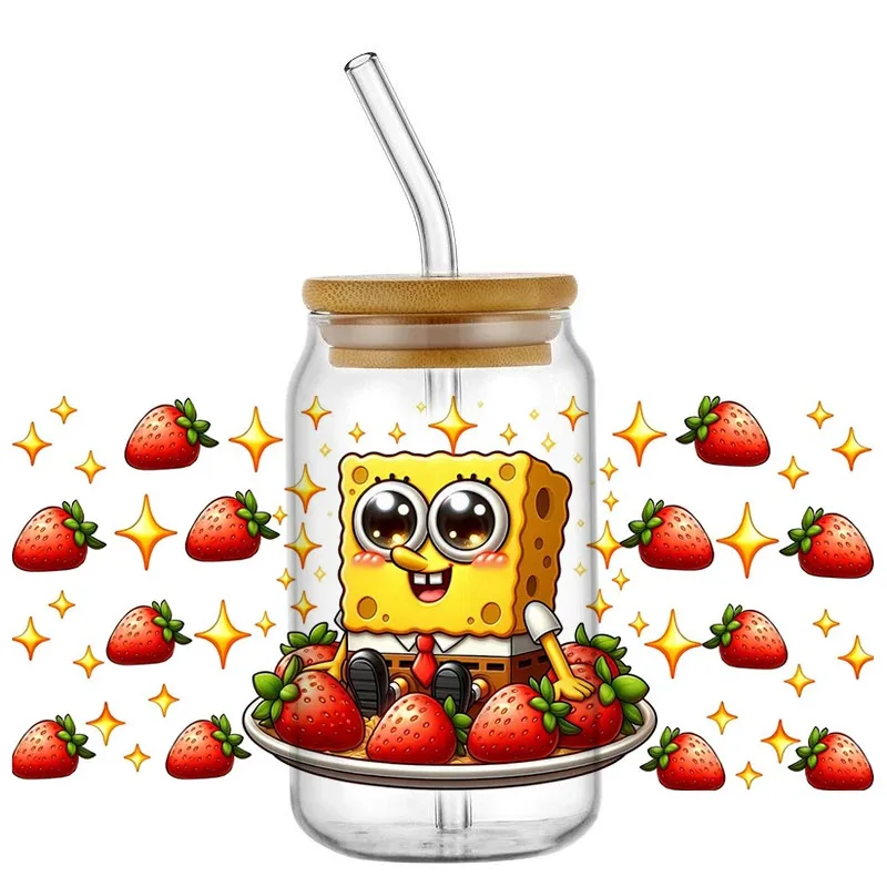 

Super Cute Cartoon Sponge Design 3D Washable UV DTF Transfer Sticker Waterproof Transfers for 16oz Glass Cup Wrap Stickers