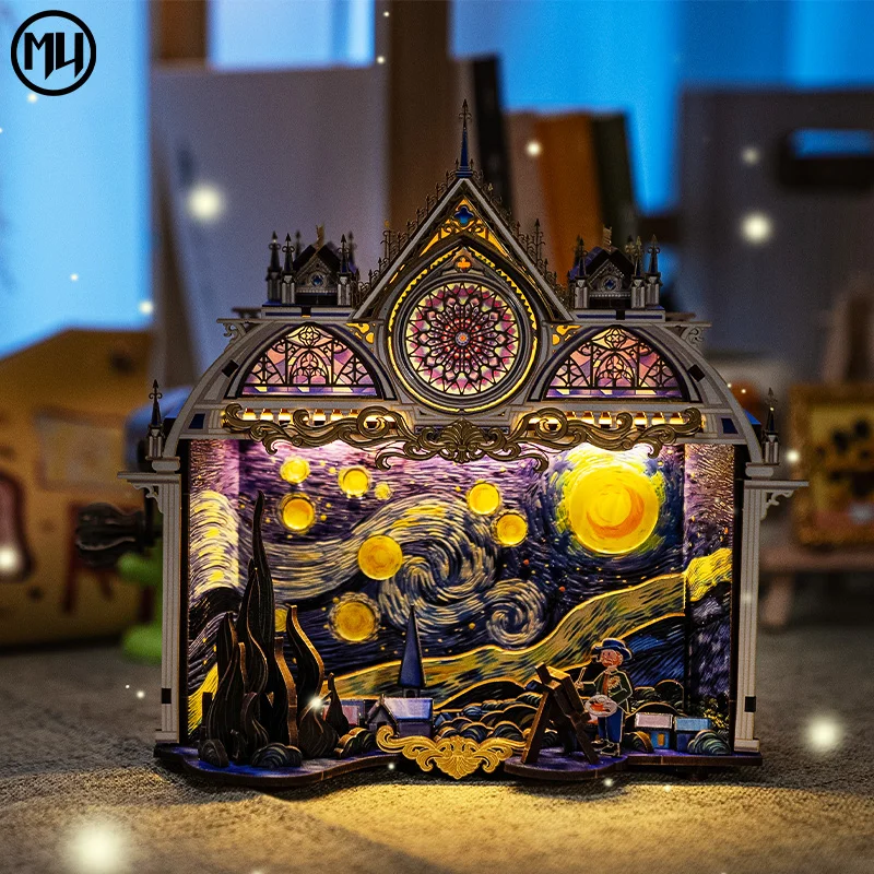 MU Starry Night 3D Metal Jigsaw Assembly Model Handmade DIY Decorative Toys Ornaments Christmas Movable Gifts