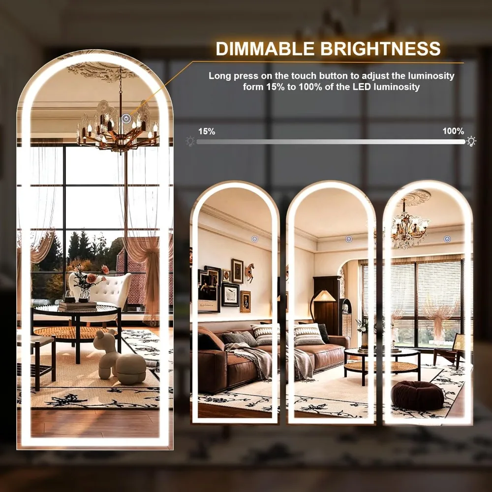 LED-beleuchteter bodenstehender Ganzkörperspiegel, hängende Wandhalterung mit Ständer, Ganzkörper-Schminkspiegel für Zuhause