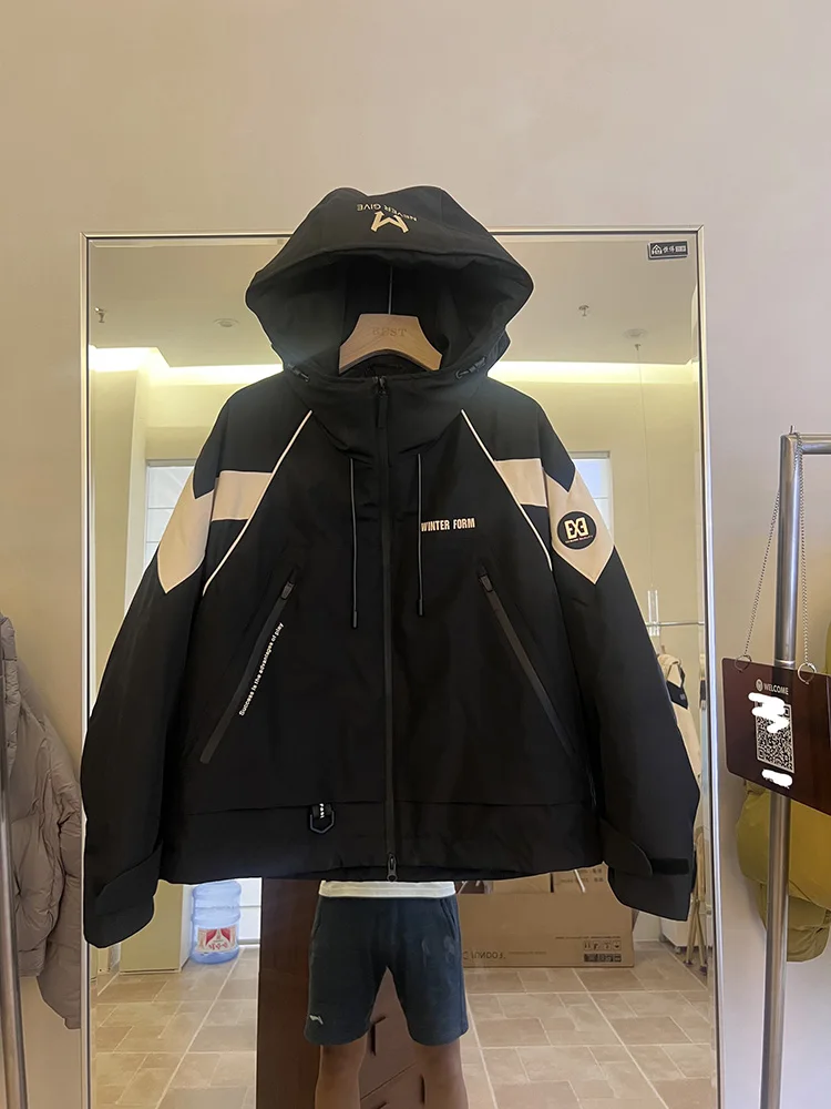 韓国風ファッションワークウェアカジュアル万能ホワイトダックダウンジャケットトレンドレディース冬新作フード付きダウンジャケット