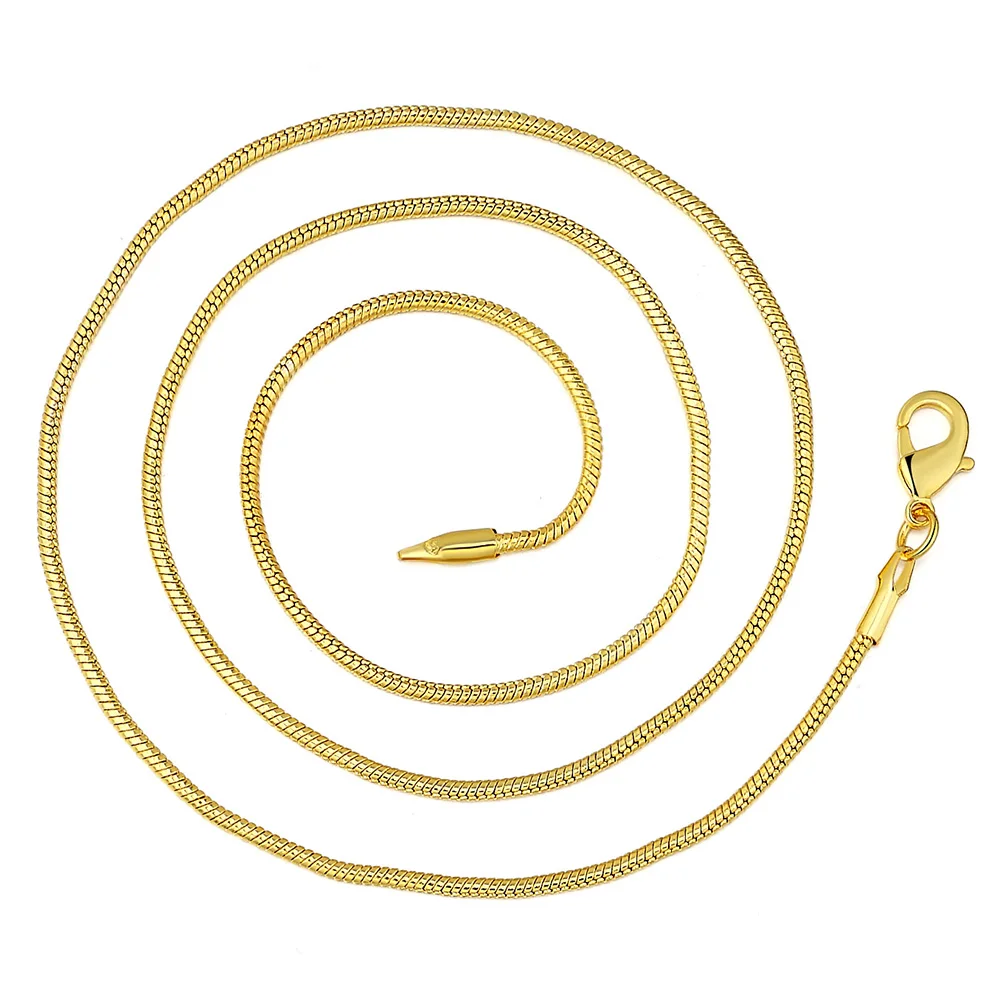 

16~30INCH Beautiful fashion 18K Gold Color round 2MM snake chain pretty for MEN women NOBLE Necklace Jewelry pendant