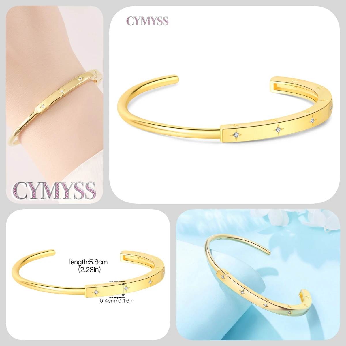 Zierliches Armband aus 925er Sterlingsilber, 18 Karat vergoldet, minimalistischer, edler Schmuck, stapelbare Armbänder für Damen, Hochzeit, Geburtstag, Party – Detail 25