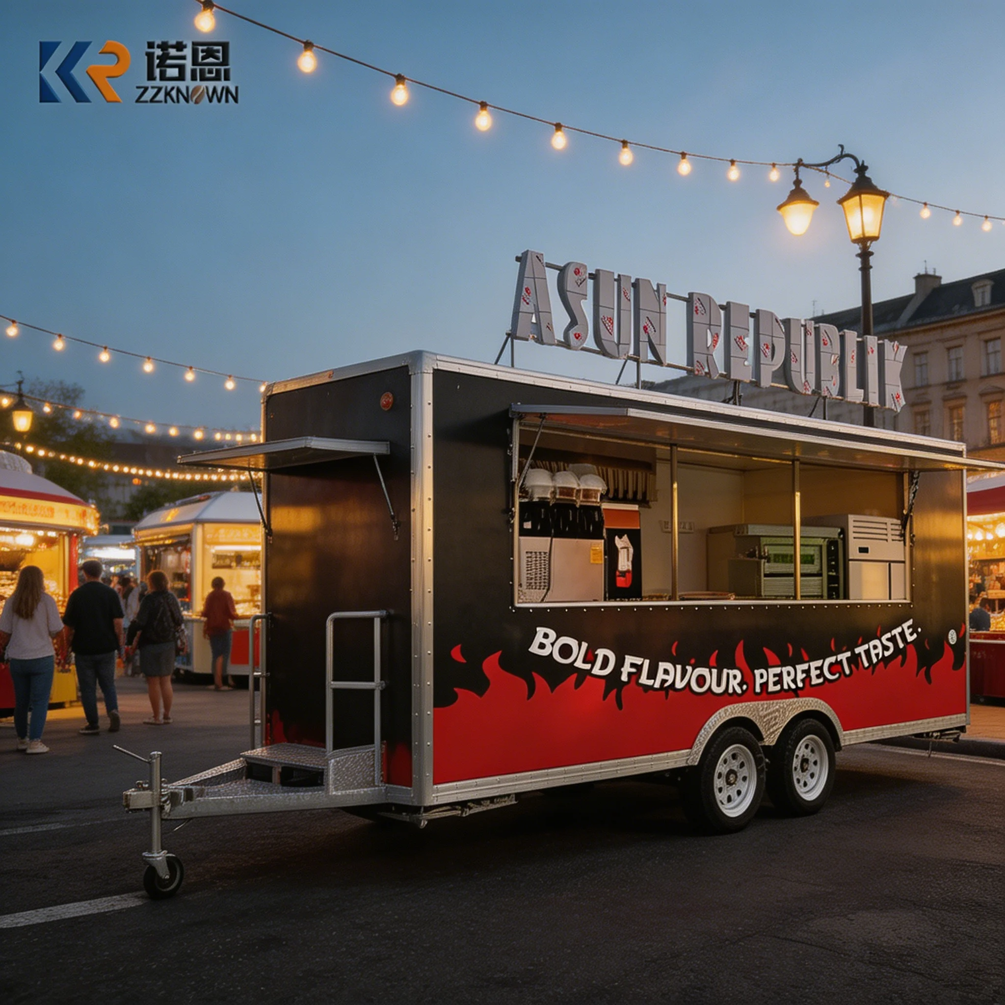 

Commercial Mobile Food Cart with Exhaust Hood And Double Sinks for Street Food Business Catering Trailer