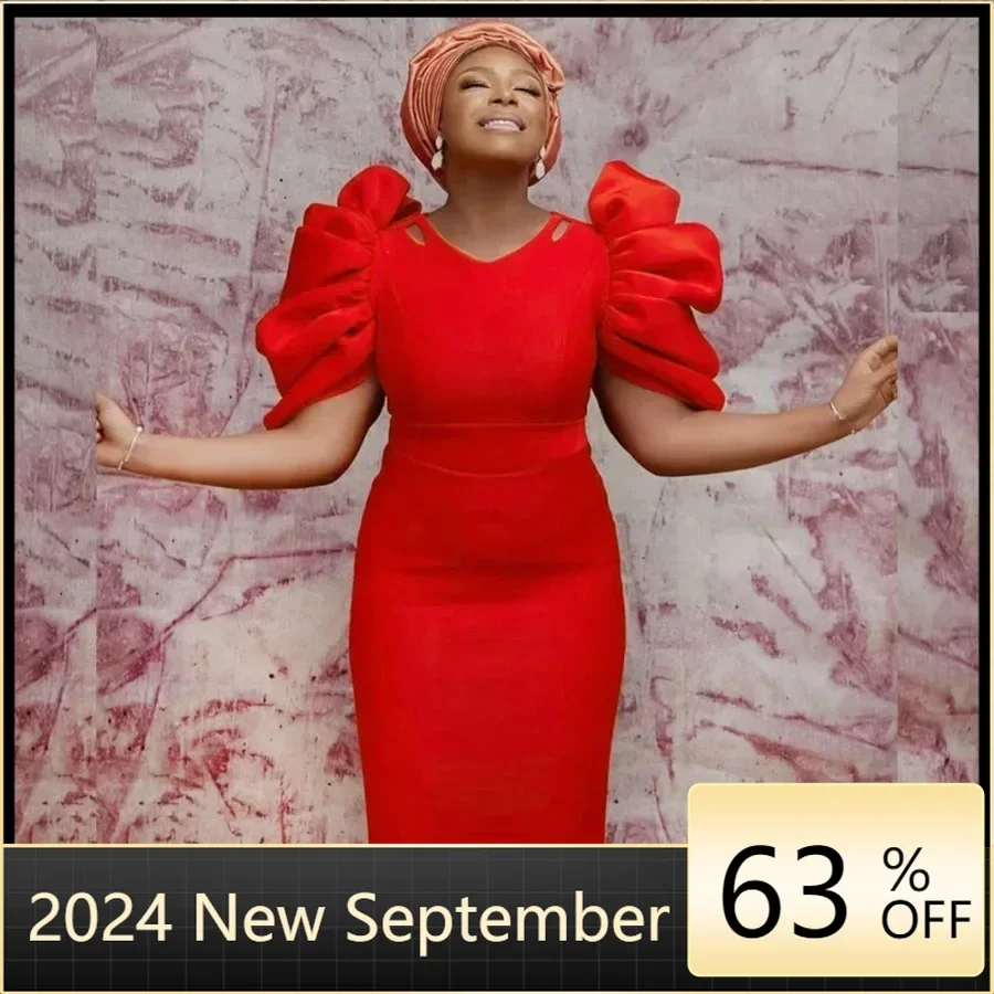 Customized African Party Evening Dresses for Women Elegant Summer Short Sleeve V-neck Polyester Maxi Dress Gowns Outfits Africa