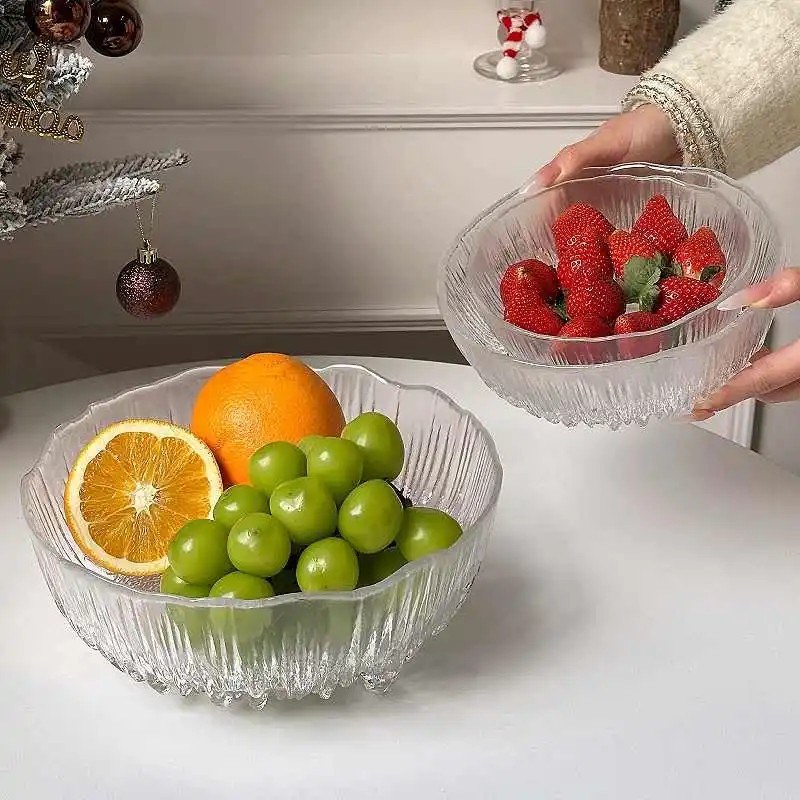 Light Luxury Glass Fruit Tray Living Room Fruit Snack Tray Transparent Decoration Dry Fruit Tray Yoghurt Dessert Bowl