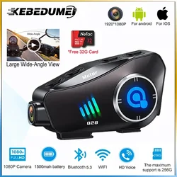Kebedumei Motorcycle Helmet Headset 1080P Video Dashcam Wifi Camera Recorder DVR Wireless Handsfree Call HD Waterproof Headphone