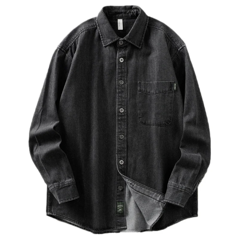 الخريف والشتاء الأدوات الأمريكية الجديدة قميص طويل الأكمام، الراقية قميص الدنيم فضفاض ومتعدد الاستخدامات، سترة سترة الرجال