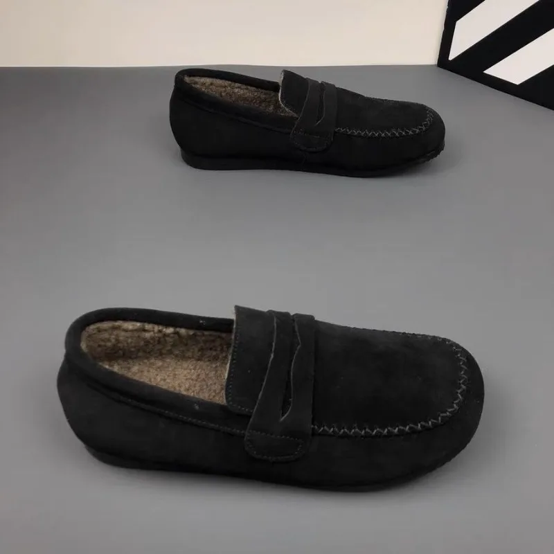 

Зимние мужские тапочки с широким носком, популярные утепленные плюшевые ботинки-мокасины