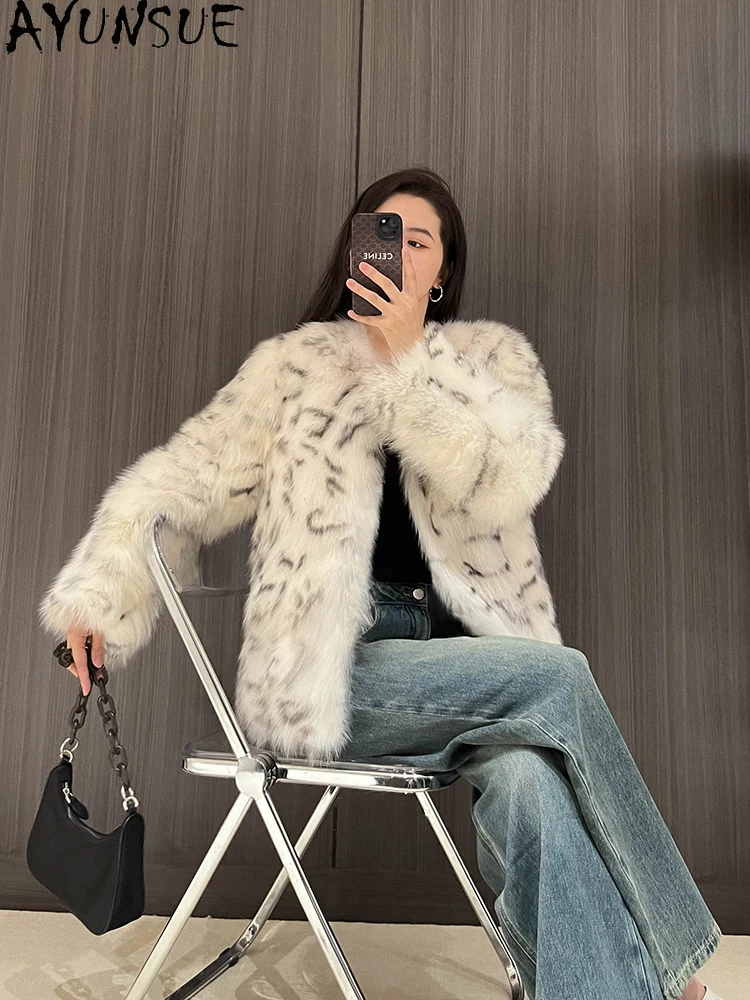 AYUNSUE 2025 Nowa Kurtka Damska z Futra Lisa 100% Naturalne Kurtki z Futra Lisa dla Kobiet Krótkie Luksusowe Okrycia Wierzchnie Ropa Para Mujer