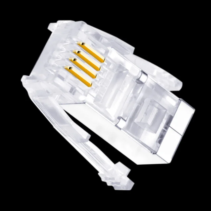 CNCOB 4P4C RJ9 Connector Cable Crystal Head, Telephone Line Plug for Special Electronic Equipment Gold Plated Network Connector