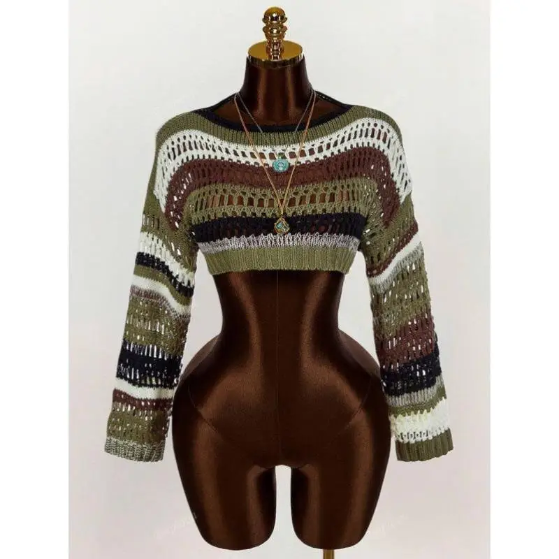

Faionable Knwear Leopard Print Vest Low Ne oulder Bared Autumn New Sle Women's Knitted Sweater Ciwalk Collar