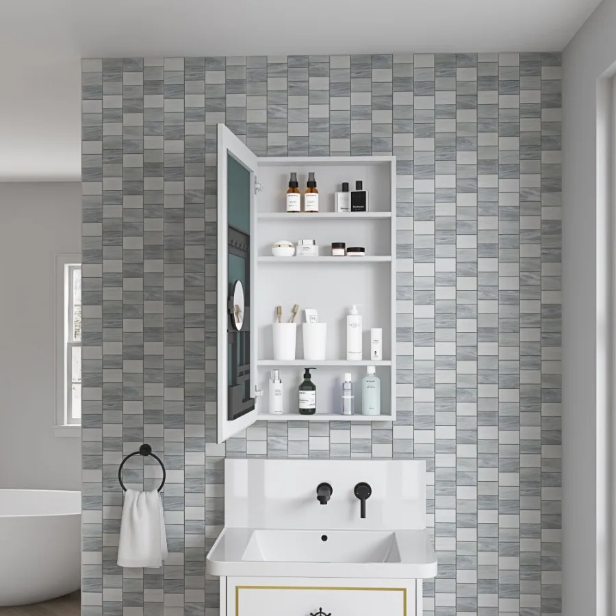 

20'' W x 36'' H Surface Frameless Mirror Medicine Cabinet Beveled Mirror Edges Bathroom Medicine Cabinet Left opening door