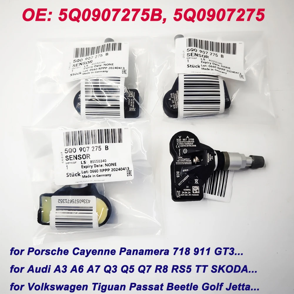 

Датчик давления в шинах 5Q0907275 5Q0907275B, TPMS 433 МГц для Audi Skoda A3 A7 A6 RS5 Porsche 718 911 Cayenne VW Tiguan Passat, 4 шт.